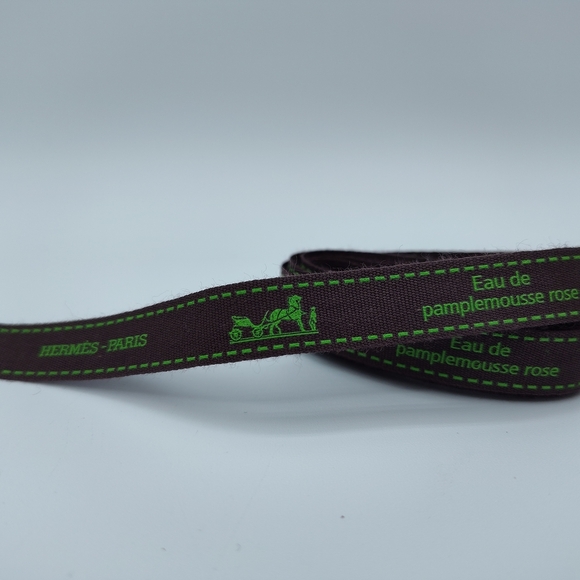 unbranded Other - HERMÈS Pamplemousse Rose Ribbon | 2 Yards Brown/Green | Designer Packaging
